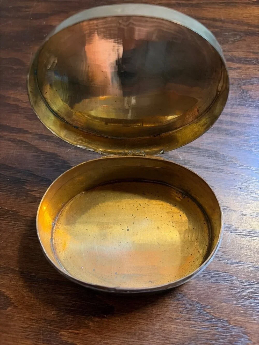 Vintage Indian Brass Oval Trinket Box With Engraved Floral Design
